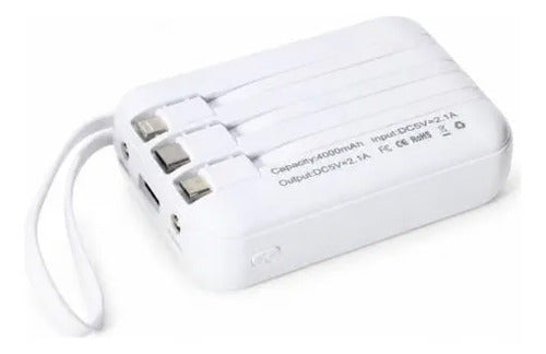 Power Bank 4000mah Cables Integrados Panel Solar Cargador Blanco