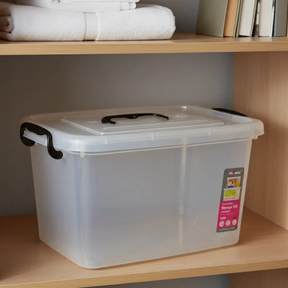 Caja Organizadora Plástica Transparente Tapa 16l Embalaje Blanco
