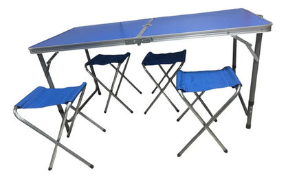 Mesa Plegable Con 4 Bancos Para Camping 120cm Color Blanco Diseño Moderno