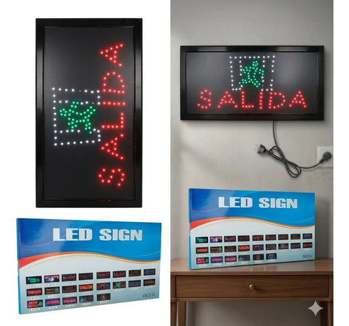 Cartel Letrero Led Salida Luminoso Vidriera Local Negocio Negro