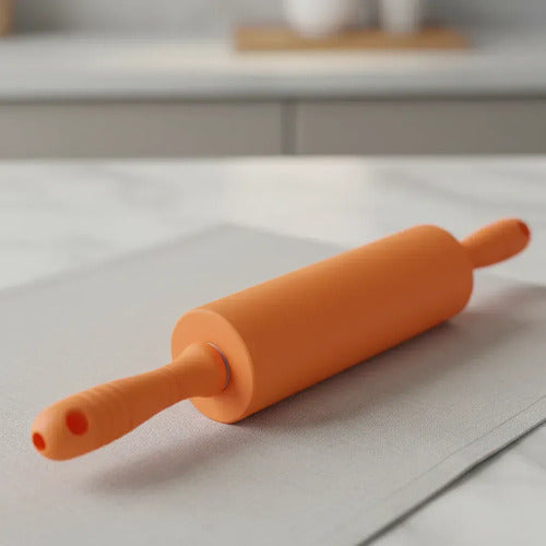 Rodillo Palo De Amasar Silicona Reposteria 39cm Cocina Naranja