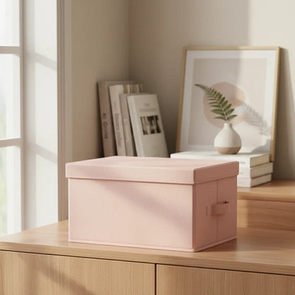 Caja Organizadora Plegable De Tela Con Tapa Y Asa 36x29x17cm Rosa