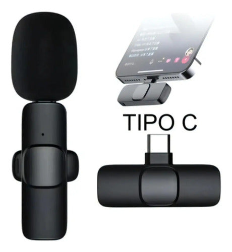 Micrófono Inalámbrico De Solapa Doble Celular Tablet Tipo C Negro
