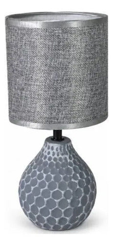 Lámpara Mesa Cerámica Texturizada E27 26cm Velador Pantalla Gris