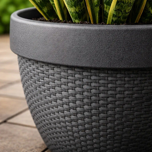 Maceta Plastica Texturizada Redonda Decorativa 31cm Jardin Negro