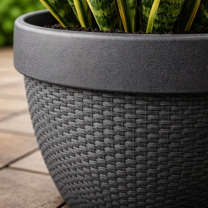 Maceta Plastica Texturizada Redonda Decorativa 31cm Jardin Negro