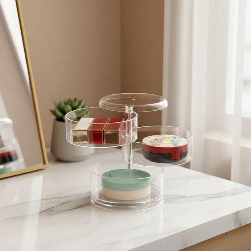 Organizador Joyas Acrílico Rotativo 3 Niveles 360° 14x11cm Transparente