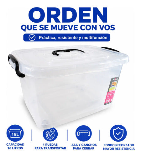 Caja Organizadora Plástica Transparente Tapa 16l Embalaje Blanco