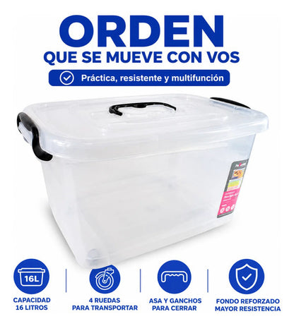 Caja Organizadora Plástica Transparente Tapa 16l Embalaje Blanco