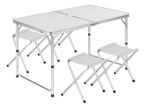 Mesa Plegable Camping Bancos Aluminio Portátil 120x60cm Blanco