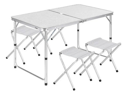 Mesa Plegable Camping Bancos Aluminio Portátil 120x60cm Blanco
