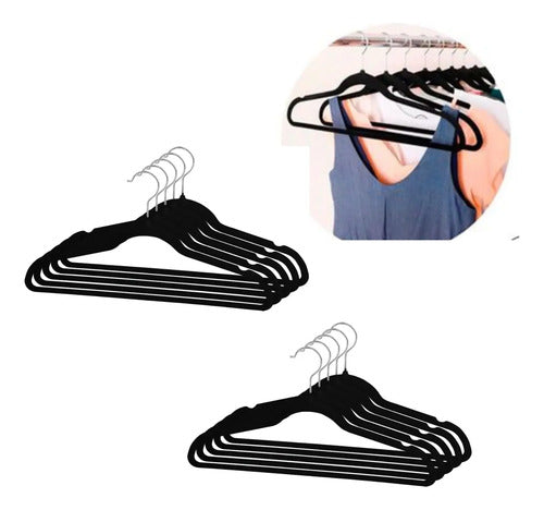Set X10 Perchas Terciopelo Ropa Antideslizante Negro Negro