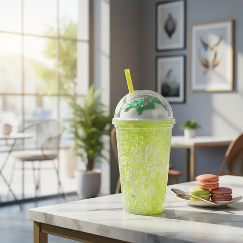 Vaso Acrílico Doble Pared Sorbito 450ml Helado Tapa Verde