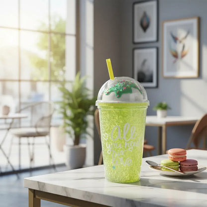 Vaso Acrílico Doble Pared Sorbito 450ml Helado Tapa Verde