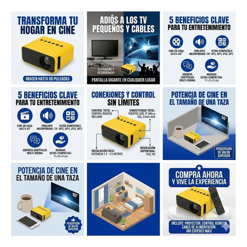Mini Proyector Portátil Con Control Remoto Hdmi Av Tf Hd Amarillo - Yt500