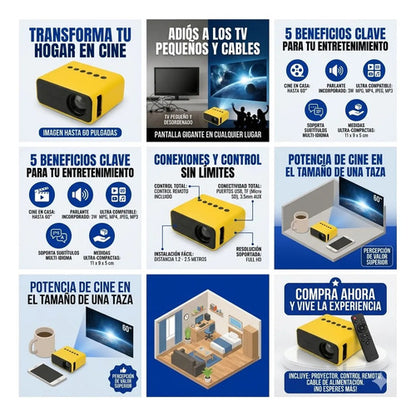 Mini Proyector Portátil Con Control Remoto Hdmi Av Tf Hd Amarillo - Yt500