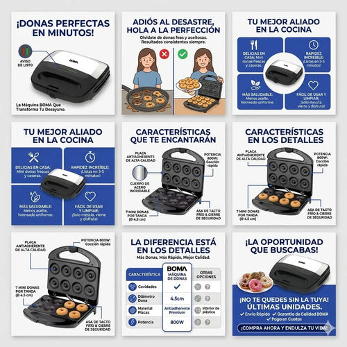 Maquina Donas Electrica Boma 800w 4.5cm Acero Inoxidable Eq Negro