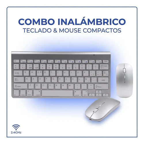 Combo Teclado Mouse Inalambrico Español Ñ Slim Usb 2.4ghz Pc Plateado