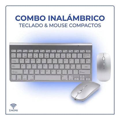 Combo Teclado Mouse Inalambrico Español Ñ Slim Usb 2.4ghz Pc Plateado