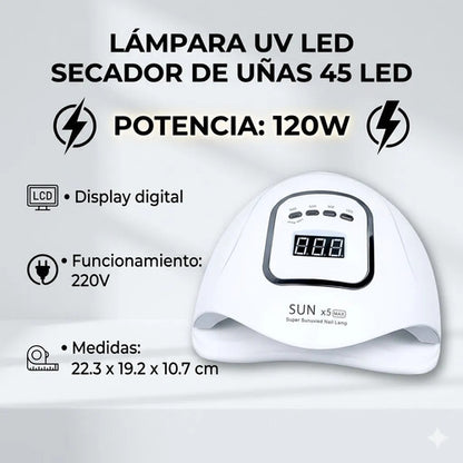 Lampara Secador Uñas Uv Led 120w Sun X5 Max Pantalla 220v Blanco