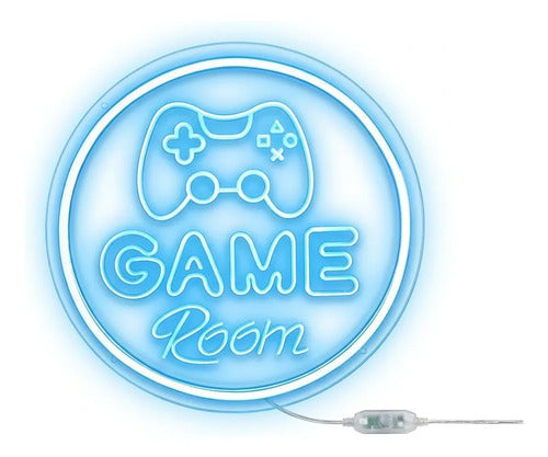 Letrero Neon Game Room Regulable Usb Habitacion Gamer 30cm Blanco