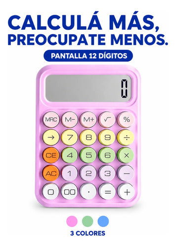 Calculadora 12 Digitos Oficina Hogar Escritorio Tecla Grande Celeste