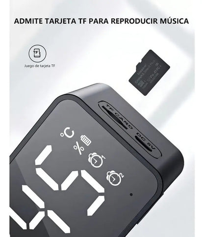 Marca Glowlin Reloj Despertador Digital Adornos Radio Y Altavoz Bluetooth Negro