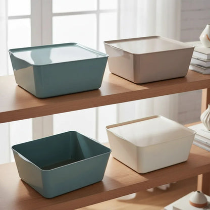 Caja Multiuso Plástica Organizadora Tapa Hogar 35x25x15cm Beige