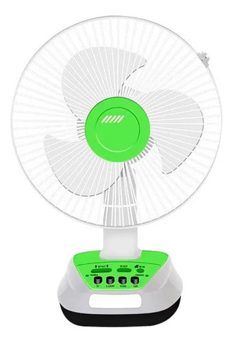 Ventilador Panel Solar Inalambrico Recargable Usb Focos 12  Blanco Con Verde