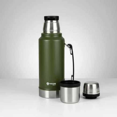 Termo Acero Inoxidable 1.2l Asa Plegable Hermético 2 Paredes Verde