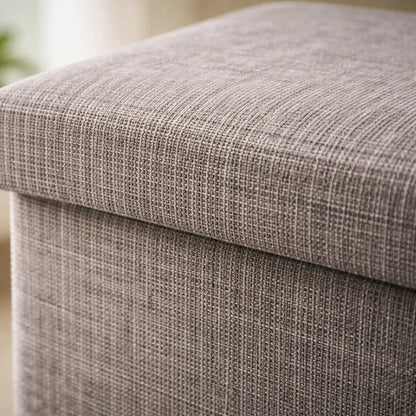 Puff Organizador Baul Taburete Plegable Tapa Acolchada 38cm Gris Liso