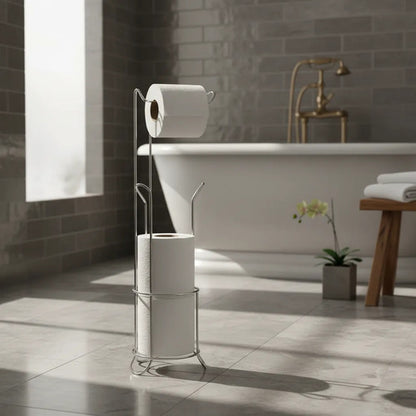 Soporte Portarrollos Baño Metalico Pie 51cm Papel Higienico Plateado