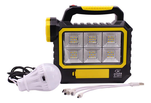 Foco Linterna Reflector Led Recargable Panel Solar Portatil Blanco Frío Amarillo Con Negro