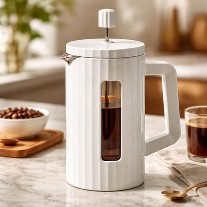 Cafetera Jarra Prensa Francesa Vidrio Acero 600ml Inoxidable Blanco