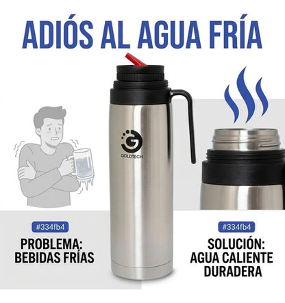 Termo Acero Inoxidable Doble Pared Aislamiento Vacio 1 Litro Plateado