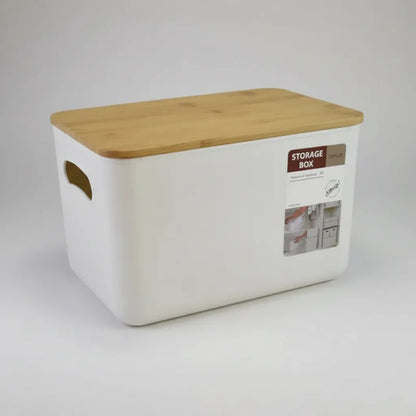 Contenedor Caja Organizadora Plastica Tapa Madera 25.5cm Pp Blanco