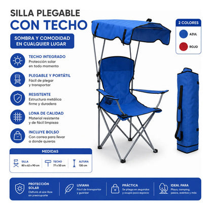 Silla Plegable Con Techo Portátil Para Camping Playa Lona Aleatorio - 2 Colores