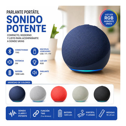 Parlante Portátil 5 Colores Tws Led Rgb Usb Fm Tf Compacto Beige