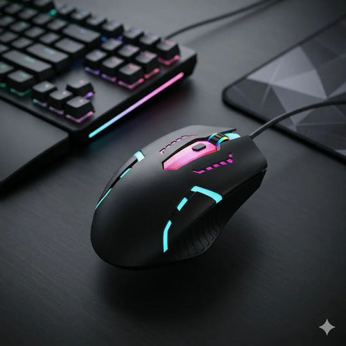 Mouse Optico Gamer Usb Luces Rgb 4 Botones Pc Computadora Negro