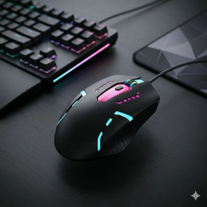 Mouse Optico Gamer Usb Luces Rgb 4 Botones Pc Computadora Negro