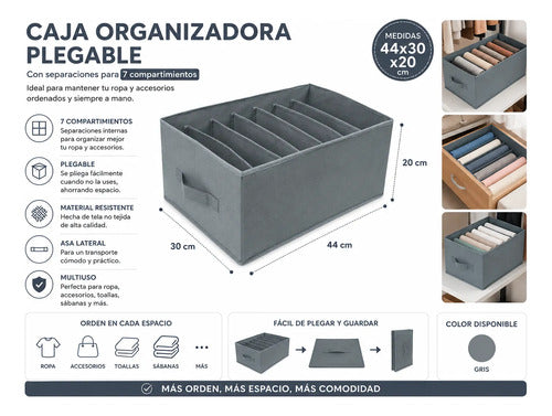 Caja Organizadora Ropa Tela Plegable 7 Divisiones 44x30x20cm Gris Oscuro