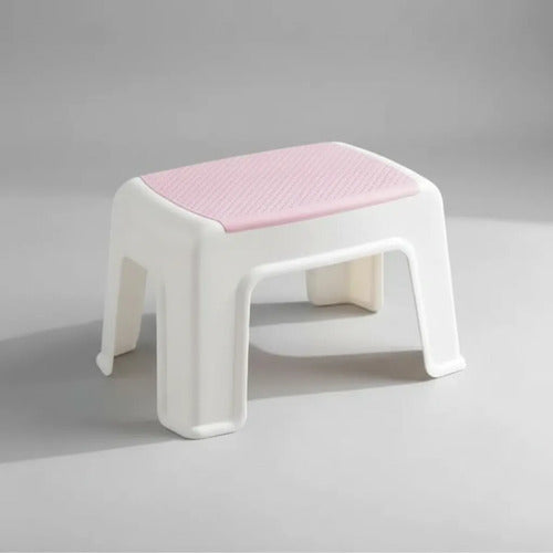 Banco Taburete Plástico Antideslizante Apilable Compacto 32x Blanco Rosa