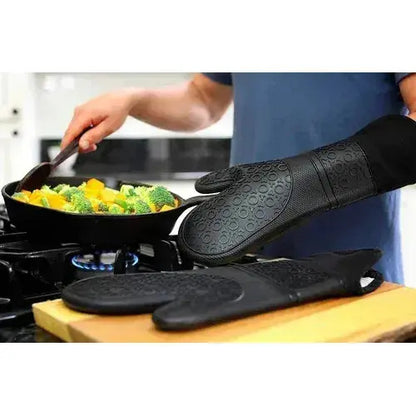 Set X2 Guante Manopla Horno Silicona Doble Capa Aislante Negro X2