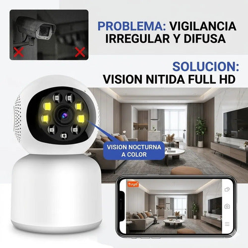 Camara Vigilancia Robotica Wifi Inteligente App Tuya Full Hd Blanco