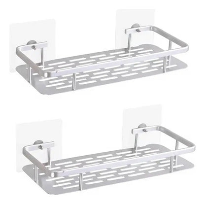Pack X2 Estante Repisa Rectangular Ducha Baño Cocina Con Adhesivo Levys Bazar Con Baranda Color Plateado