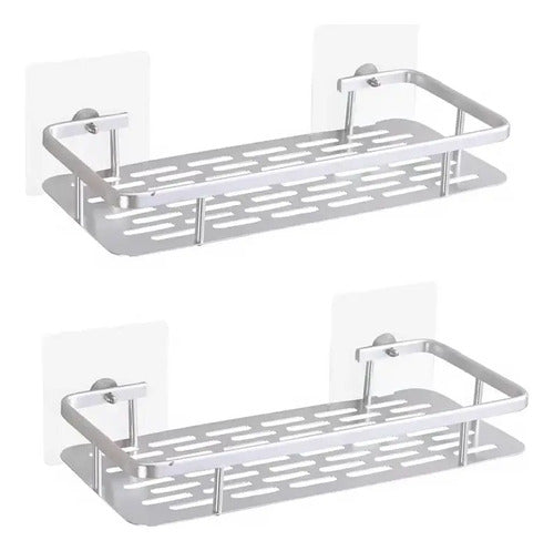 X2 Estante Repisa Rectangular Ducha Baño Cocina Con Adhesivo Plateado