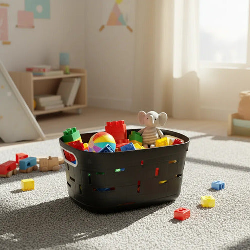 Canasto Cesto Organizador Plástico Multiuso Asas 32,5cm Negro