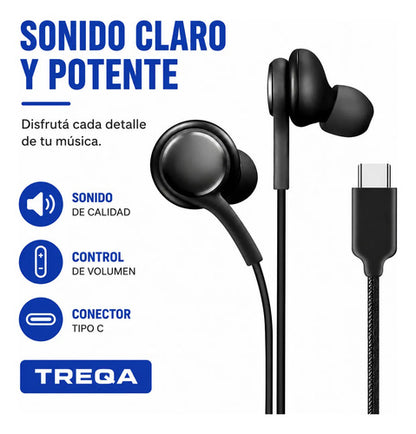 Auriculares Tipo C Cableados Micrófono Volumen Audio Hd Pro Negro