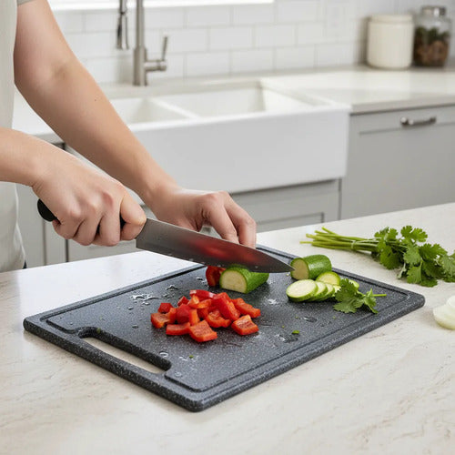 Tabla Picar Plastica Reforzada Antiderrame Cortar Cocina Granito Negro