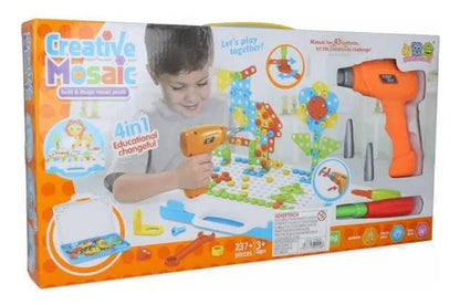 Kit Juego Mosaico Infantil 4 En 1 Valija 237 Piezas Taladro 237
